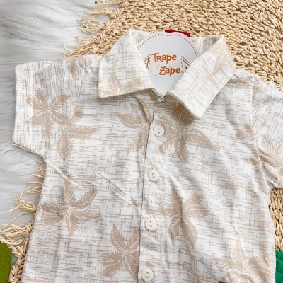 Conj. Camiseta Coqueiros e Bermuda - Areia e Verde